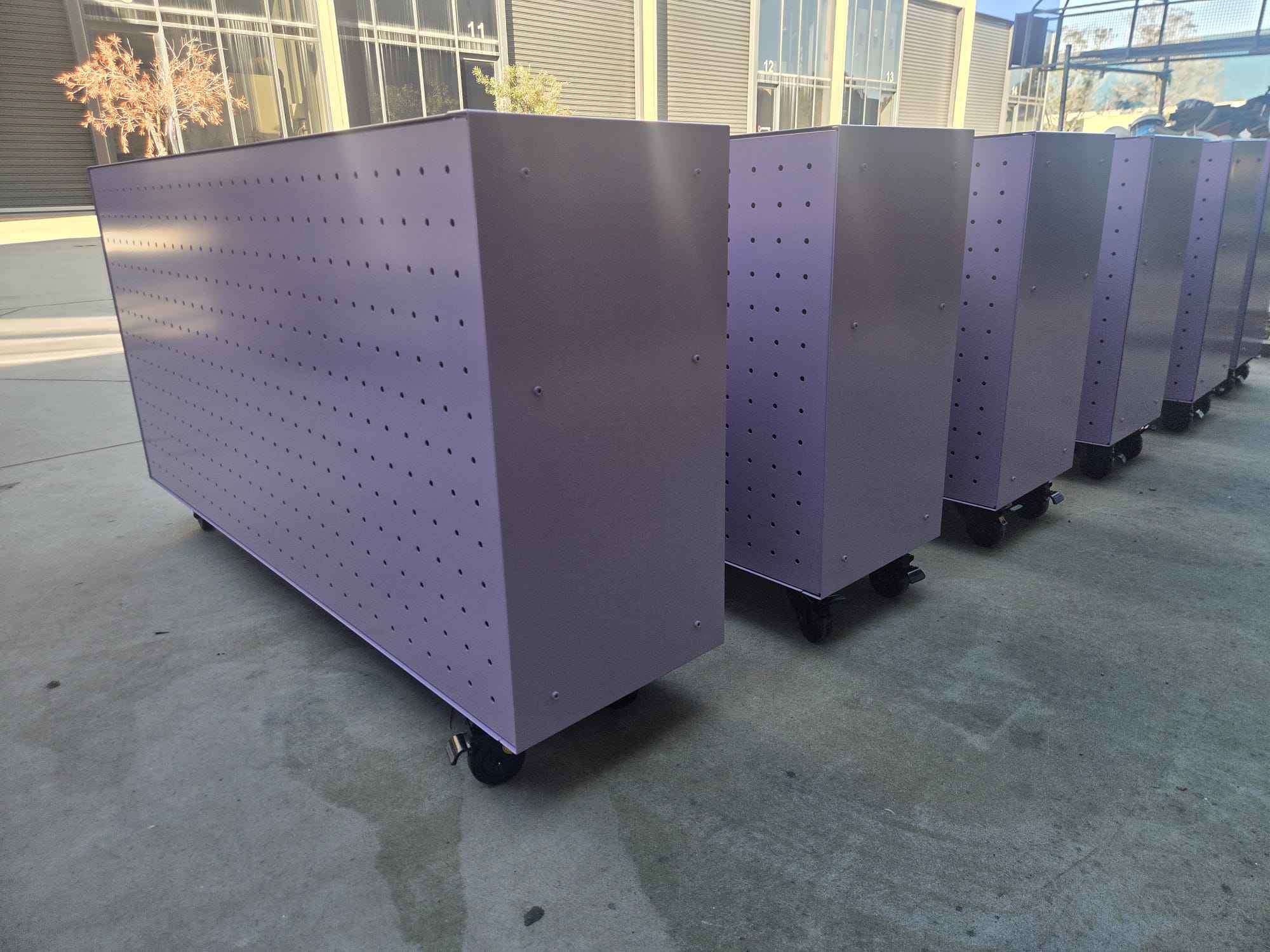Powder-coated perforated planter boxes